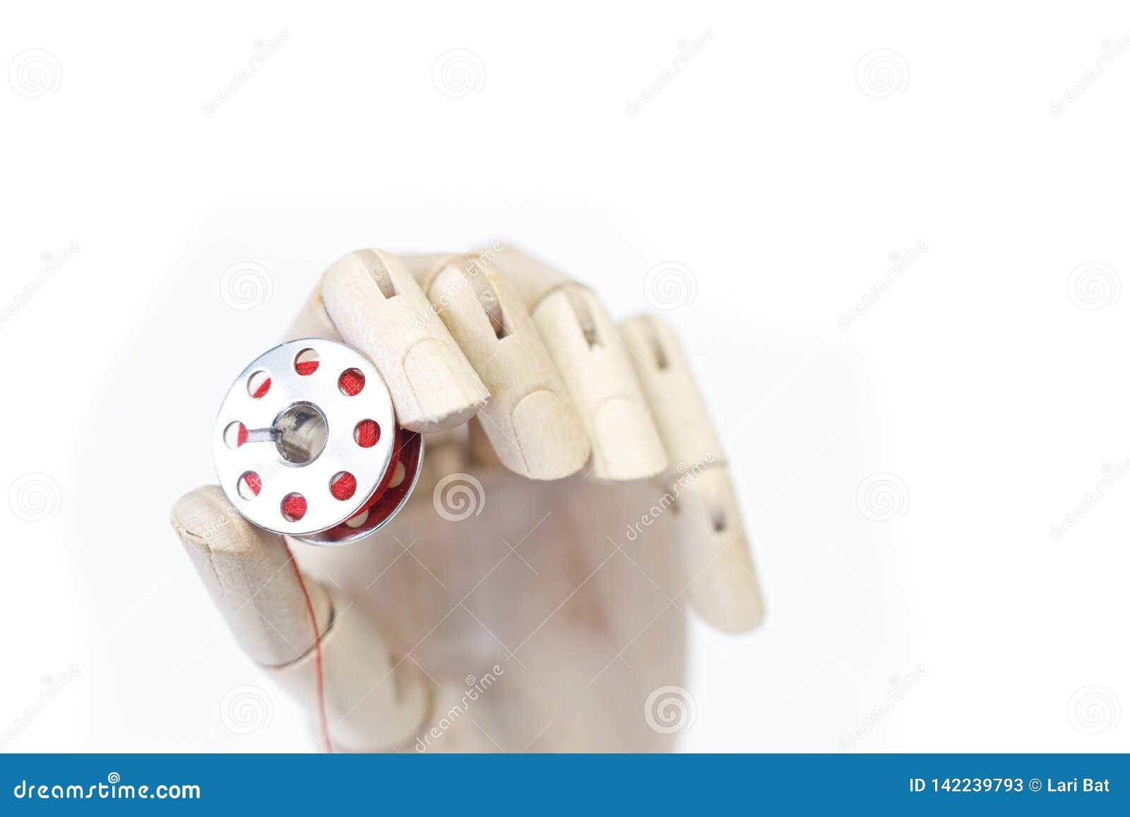 Sewing Bobbin in Wooden Hand Stock Illustration Illustration of hobby, fiber 142239793