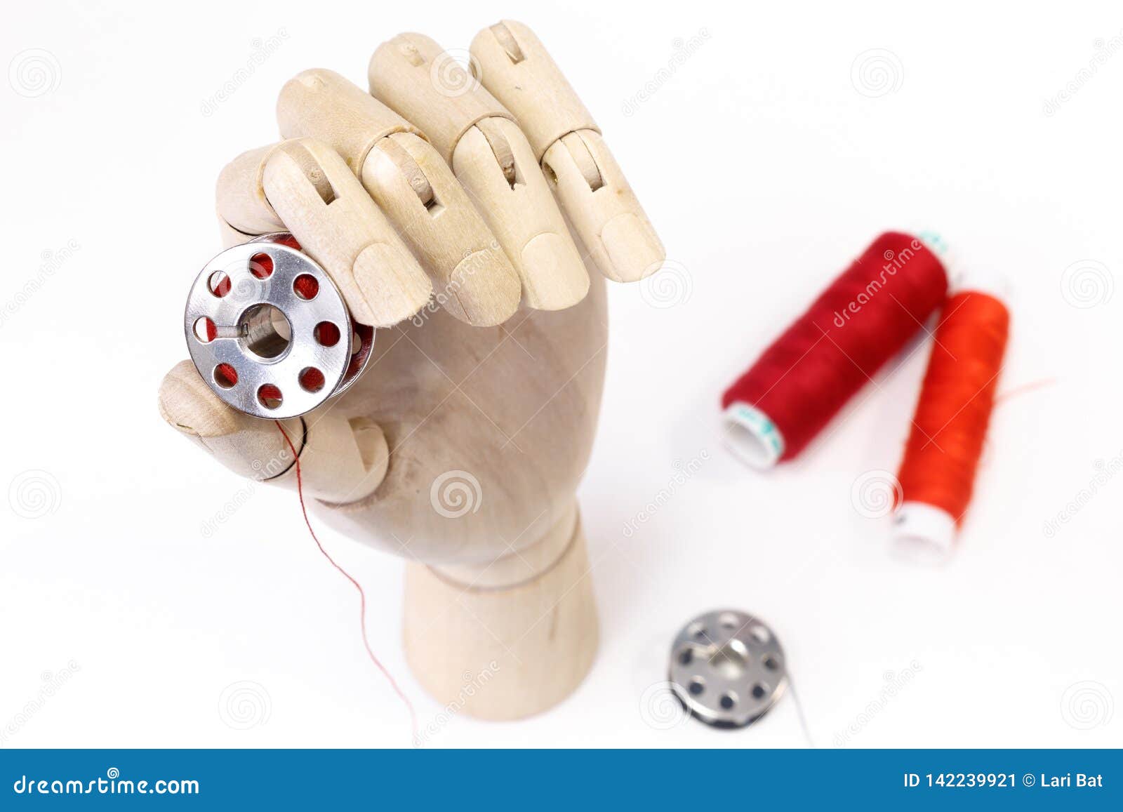 Sewing Bobbin in Wooden Hand Stock Image Image of bespoke, equipment 142239921