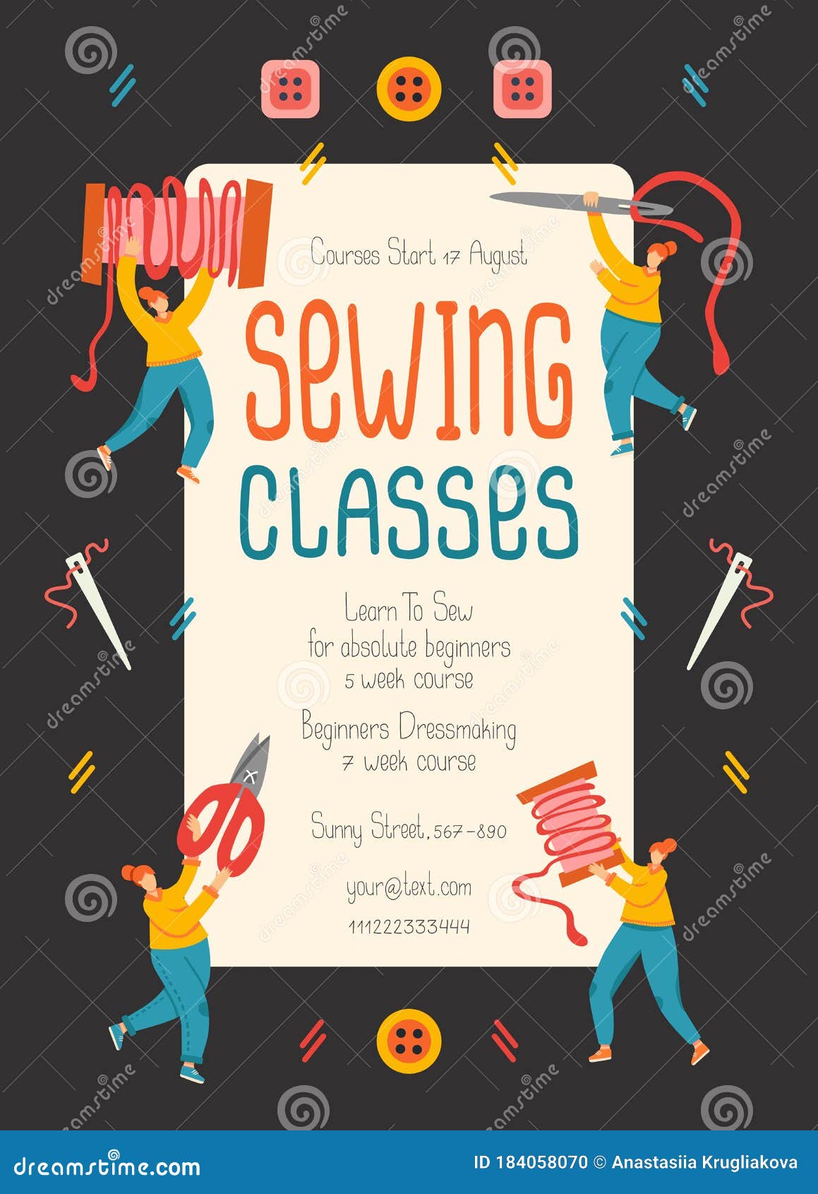 Sewing Classes Promo Poster Template Stock Illustration Illustration