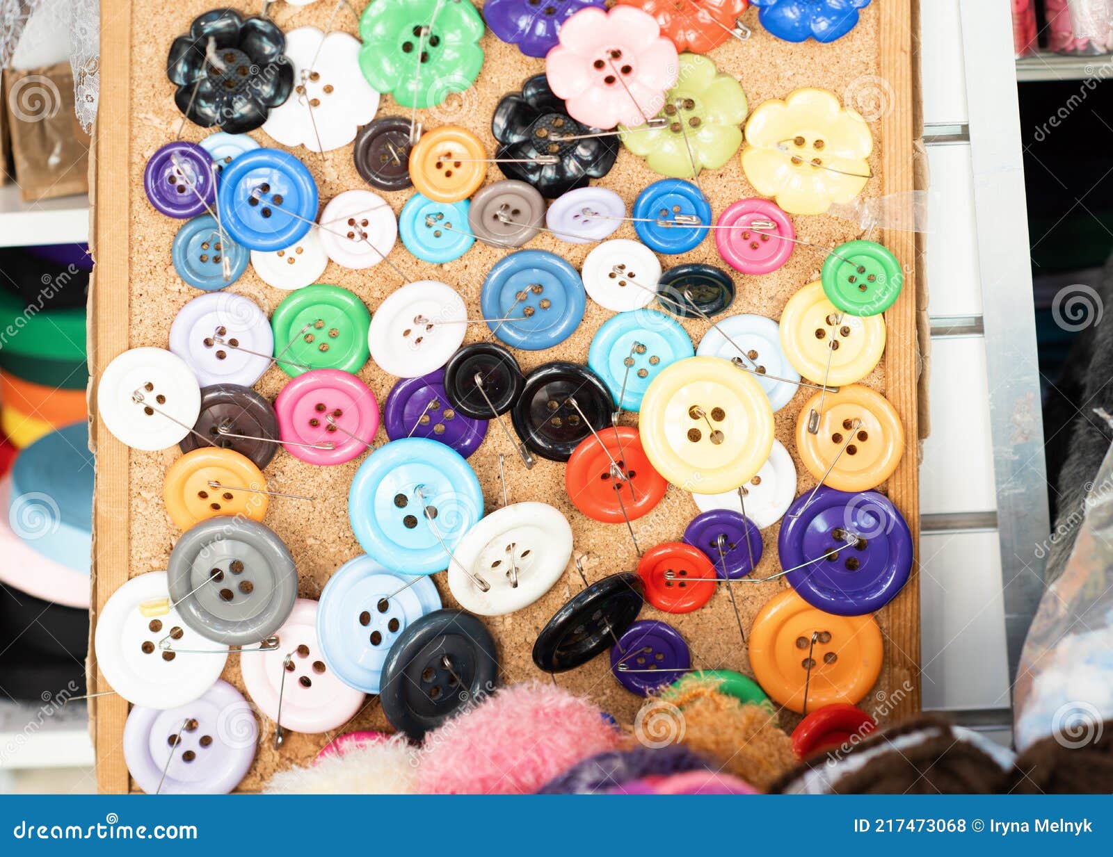 Sewing Colourful Difference Buttons on the Table Stock Photo Image of