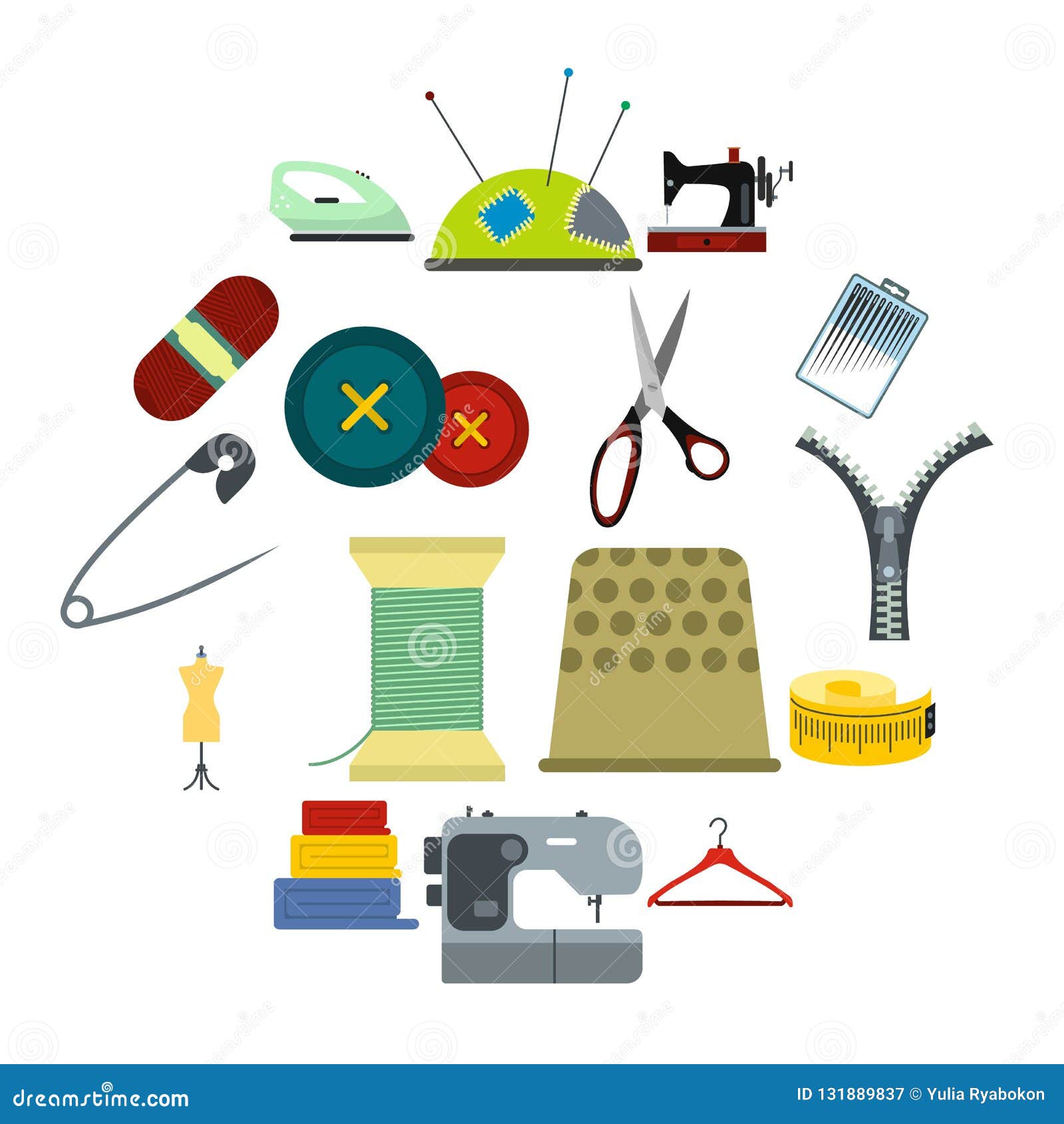 Sewing flat icon stock vector. Illustration of seamstress - 131889837