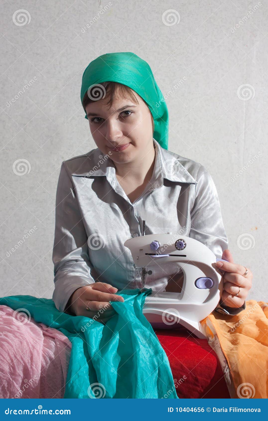 Sewing girl stock photo. Image of housework, person, livingroom 10404656