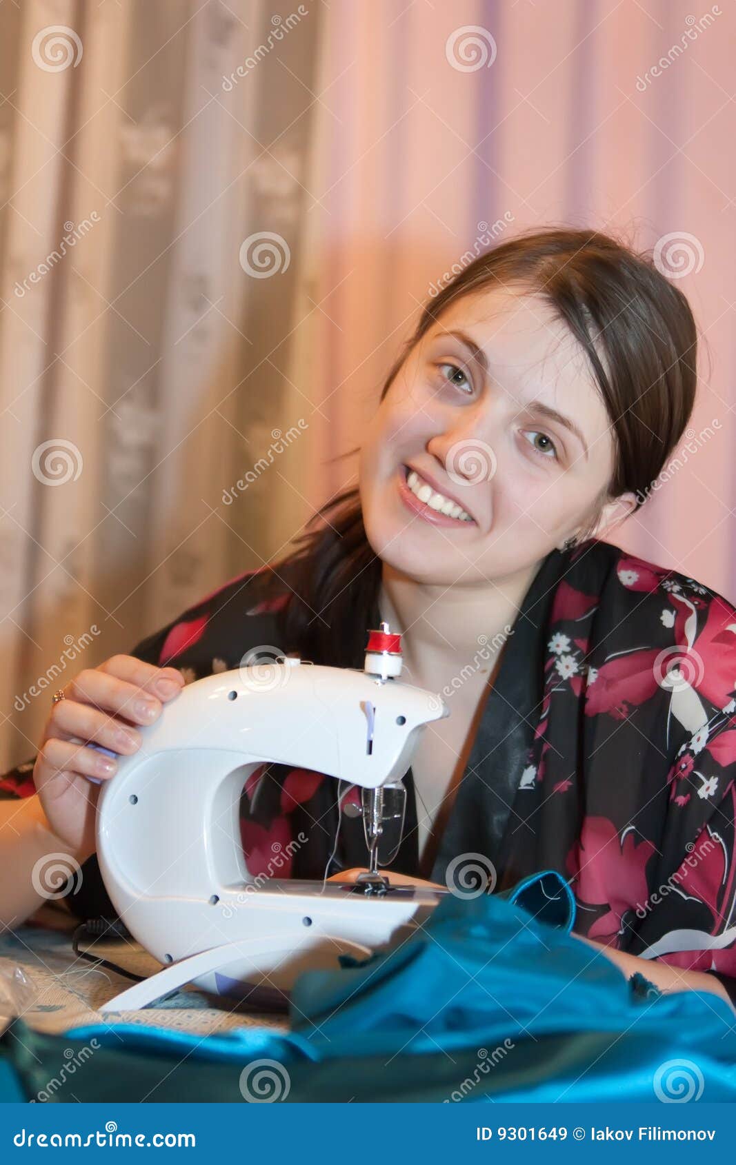 Sewing girl stock image. Image of embroidery, person, stitch 9301649