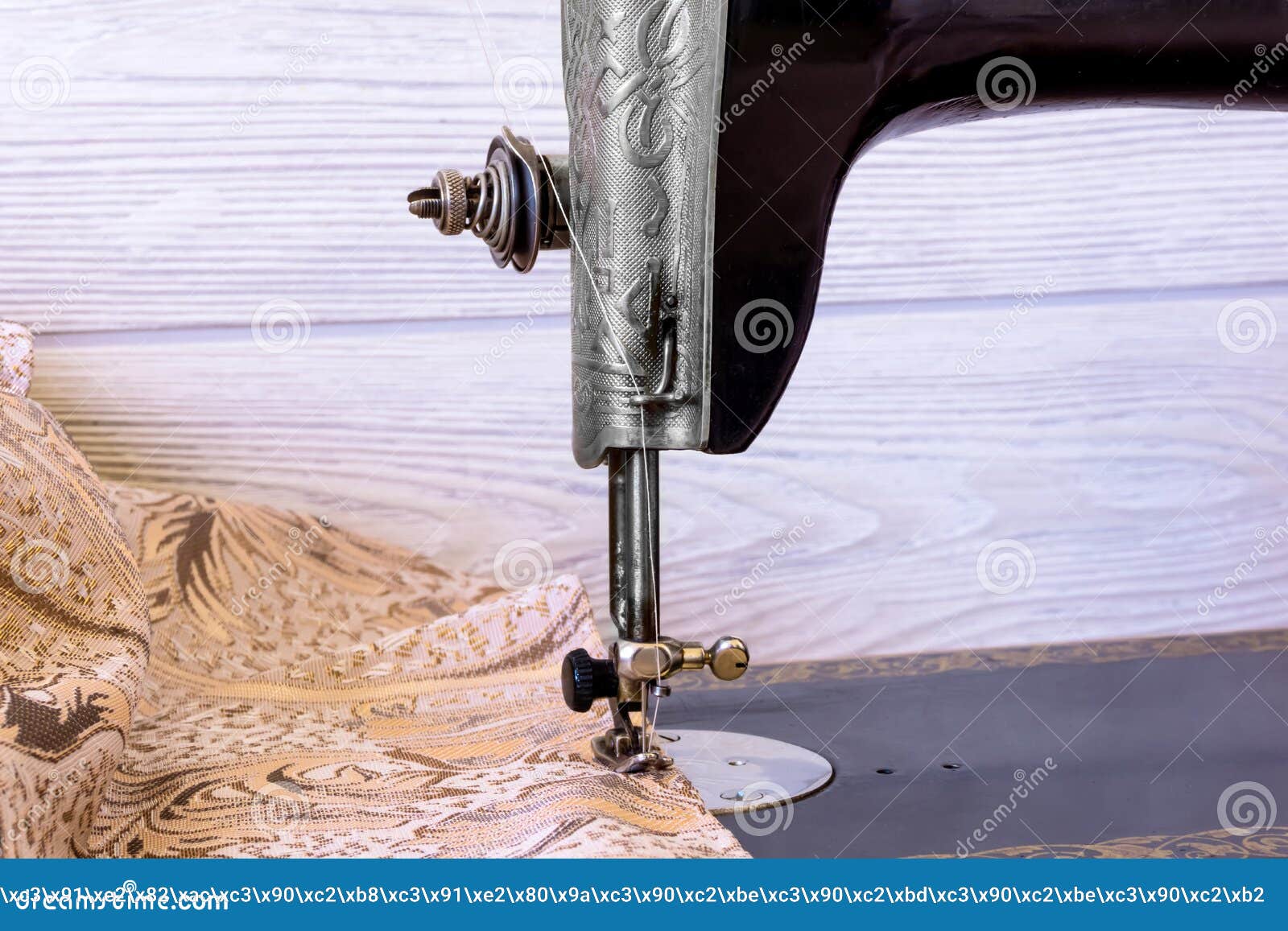 Sewing Head of Antique Sewing Machine and Fabric Stock Image - Image of