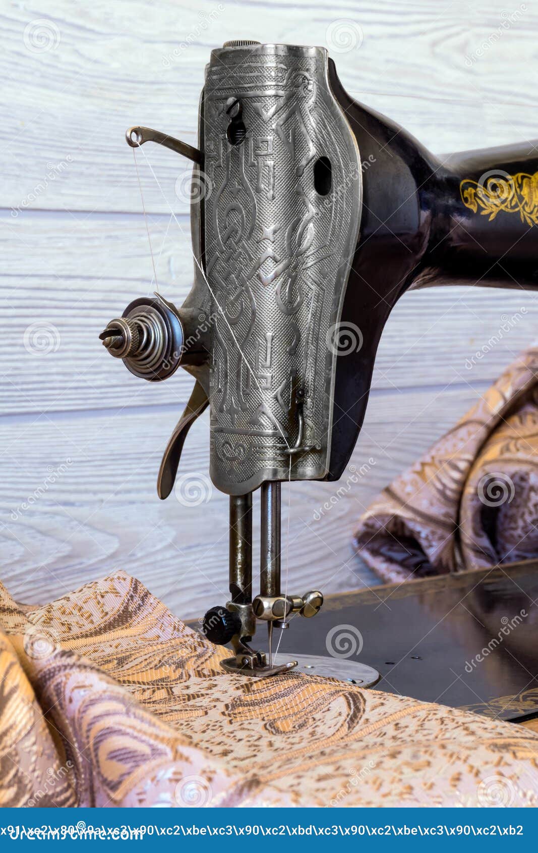 Sewing Head of Antique Sewing Machine and Fabric Stock Photo - Image of