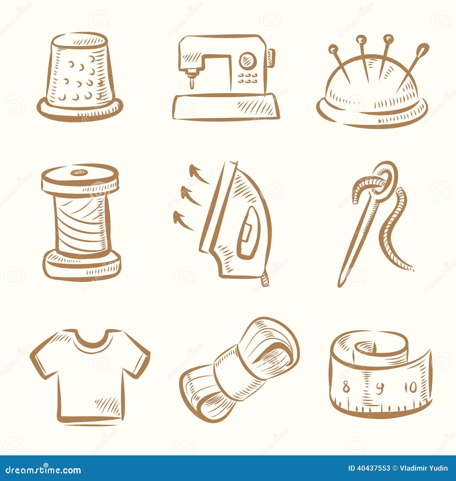 Set Of Sewing Accessories Drawings Stock Illustration - Download