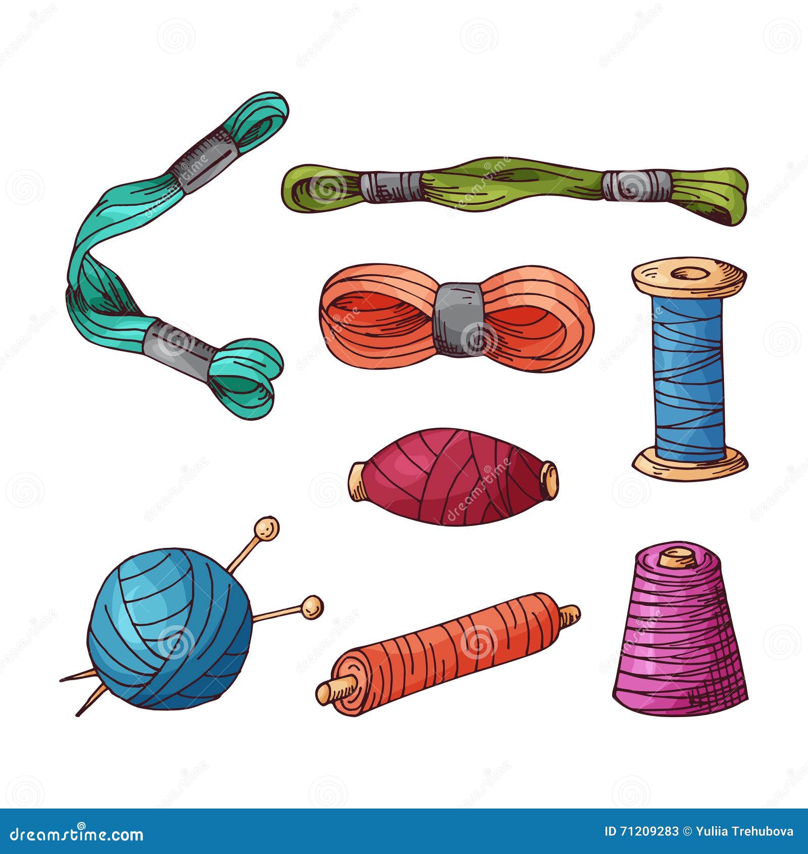 Sewing Items Set. Vector Tailoring Equipment. Hand Drawn Needlework