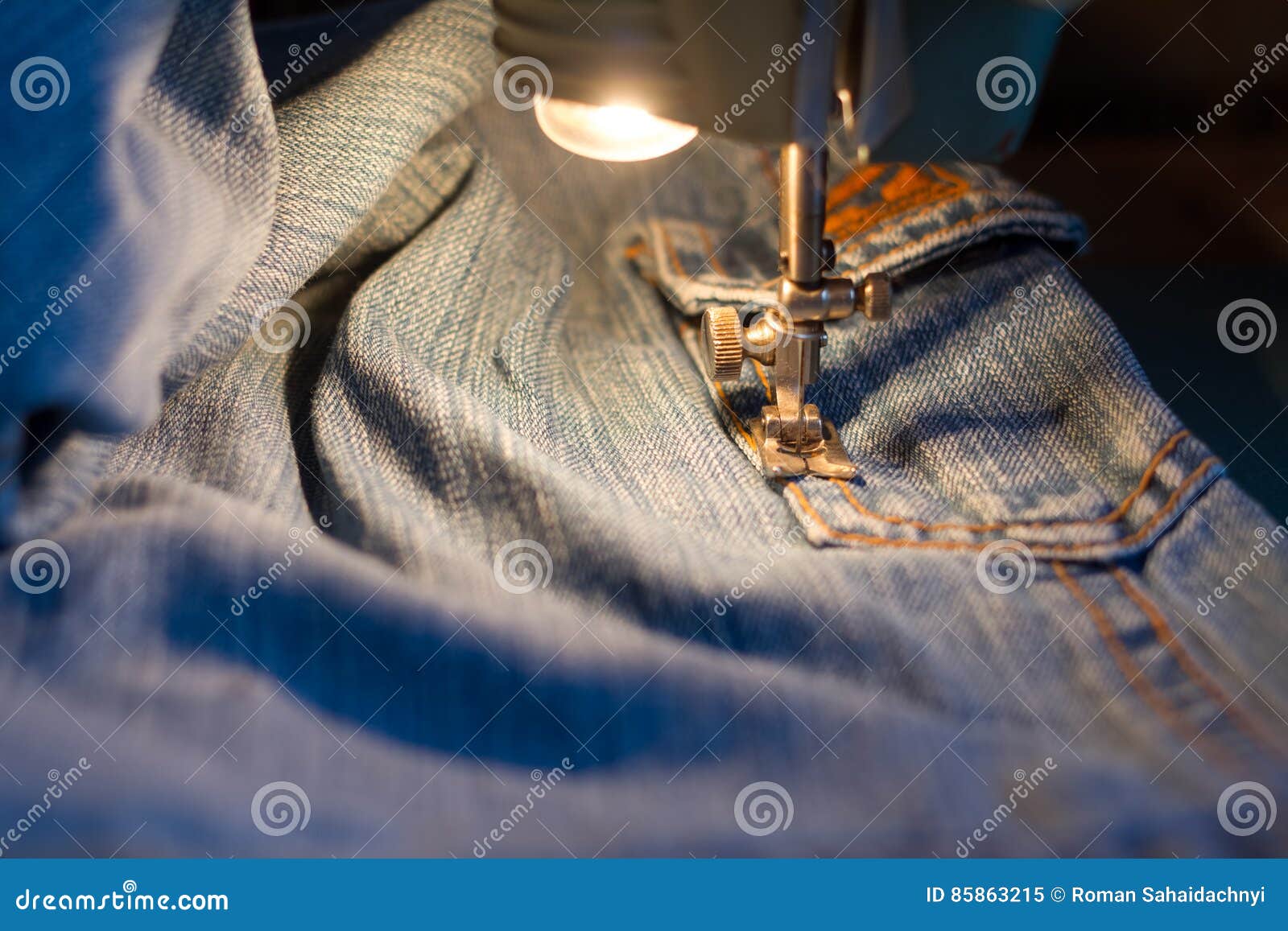 Sewing jeans. stock image. Image of metal, equipment 85863215