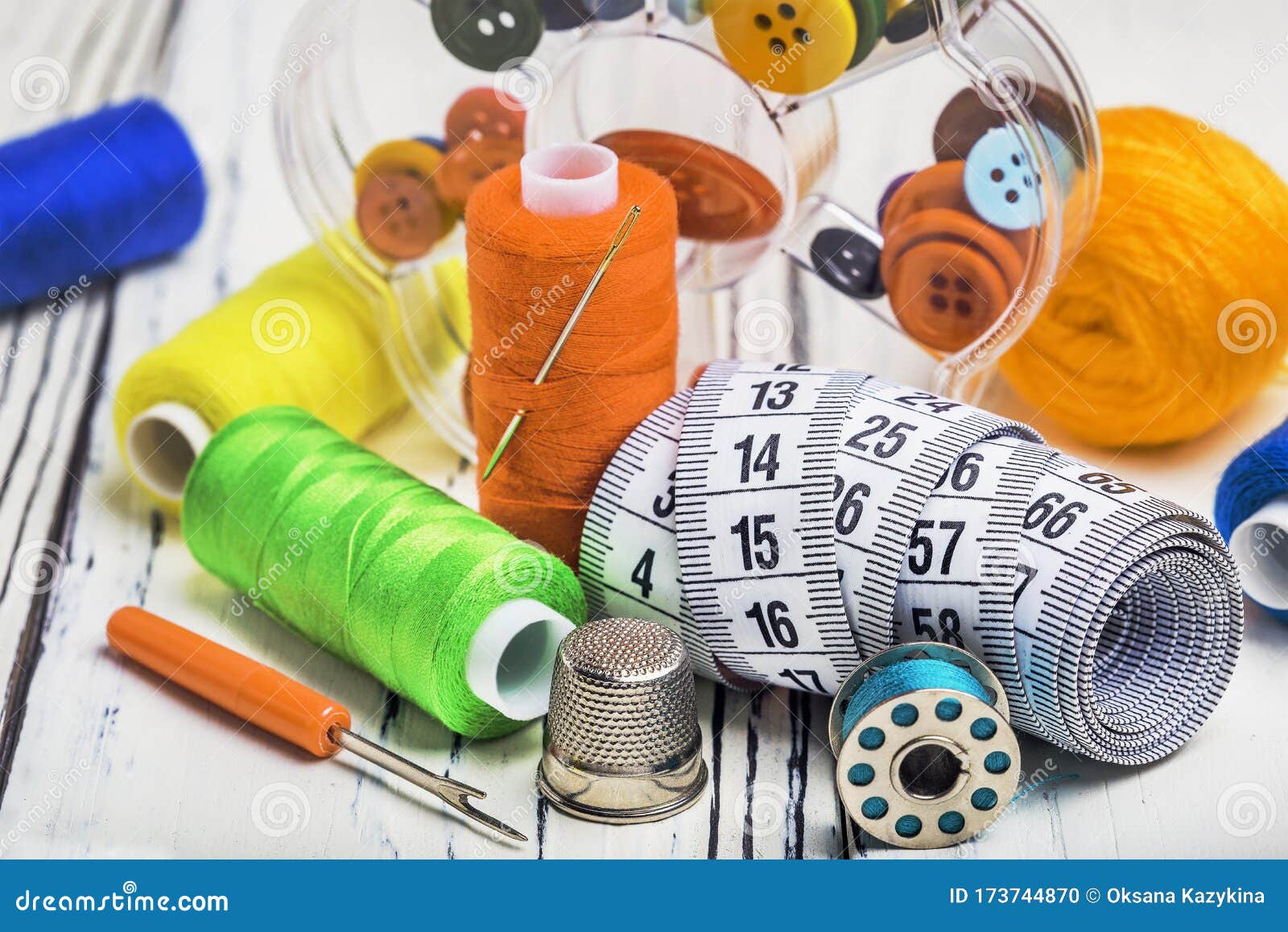 Sewing Kit from of Colored Thread Buttons Needles Stock Photo Image