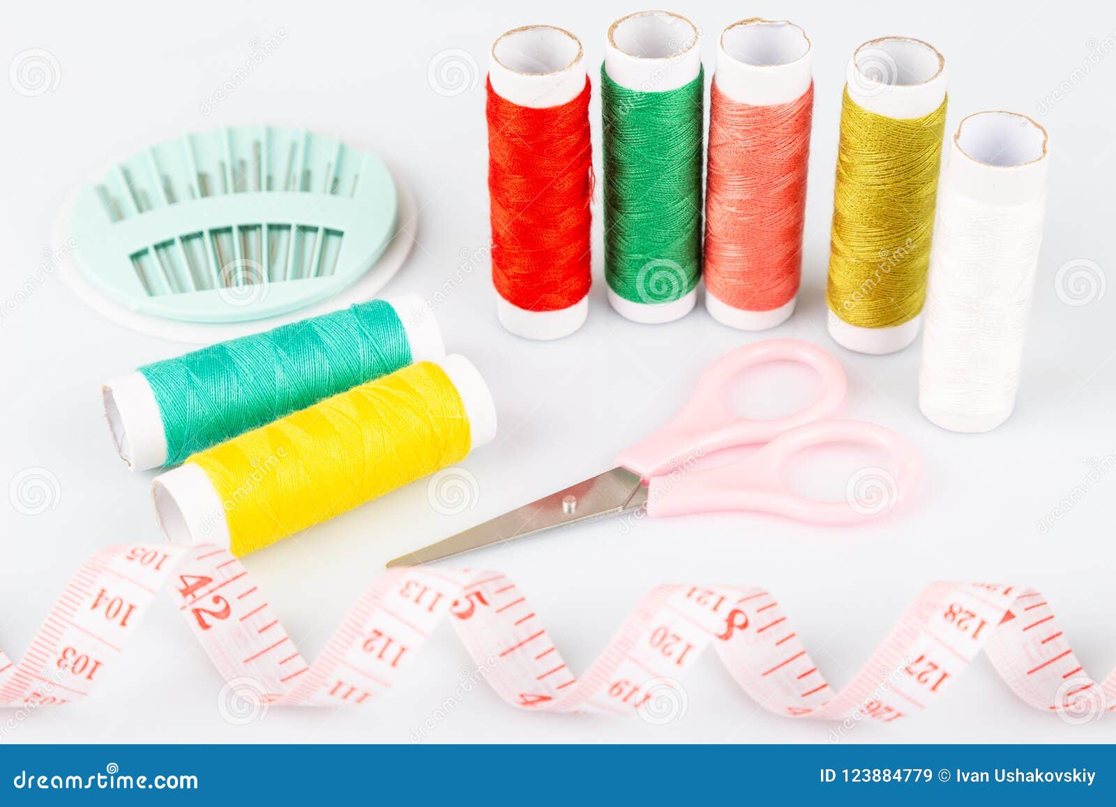 Sewing Kit with Colorful Spools of Threads and Instruments Stock Image ...