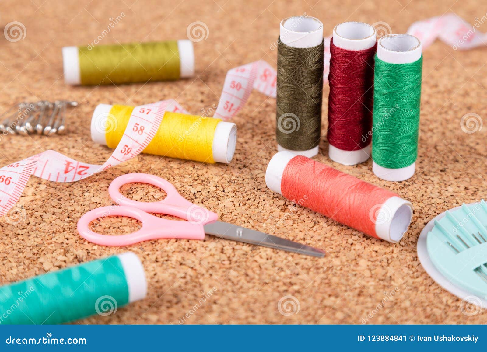 Sewing Kit with Colorful Spools of Threads and Instruments Stock Image ...