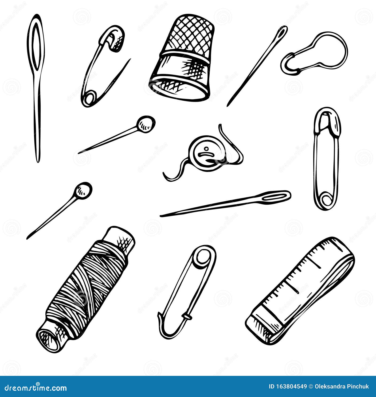 Sewing Kit. Sketch Hand Drawn Sewing Tools. Stock Vector - Illustration ...