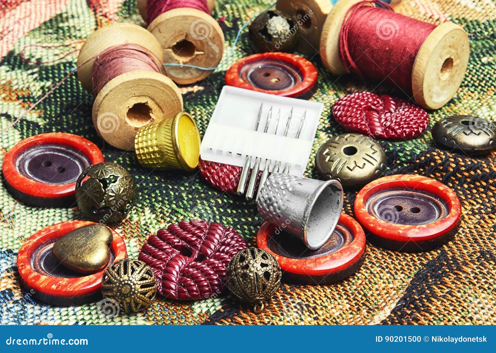 Sewing Kit of Thread,buttons and Needles Stock Photo Image of