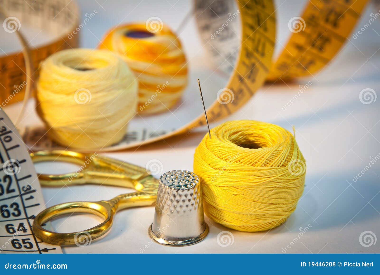 Sewing kit in yellow stock photo. Image of creative, lace 19446208