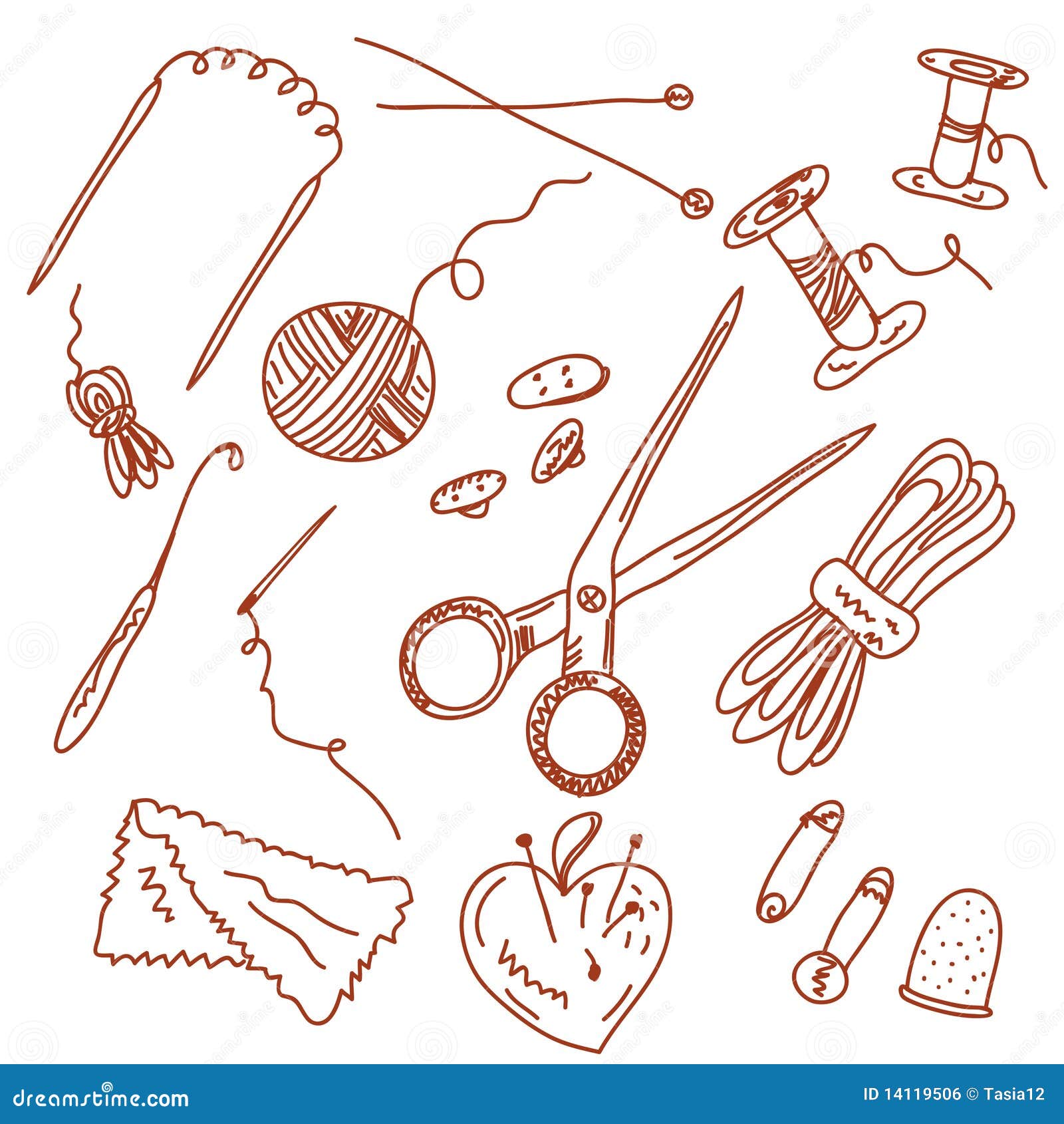 Sewing and Knitting Doodles Stock Vector Illustration of hand, ball