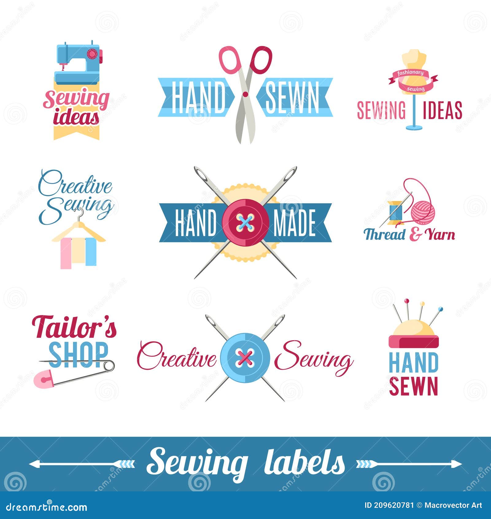 Sewing Labels Pictograms Collection Stock Vector - Illustration of home ...