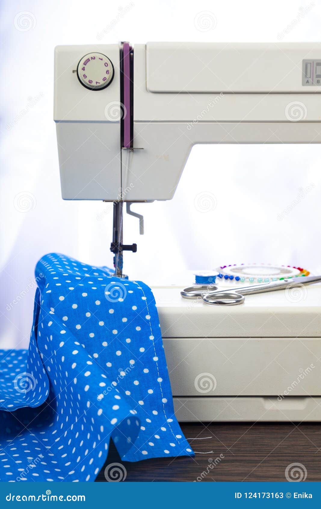 Sewing Machine and Blue Fabric Stock Image Image of fashion, factory 124173163