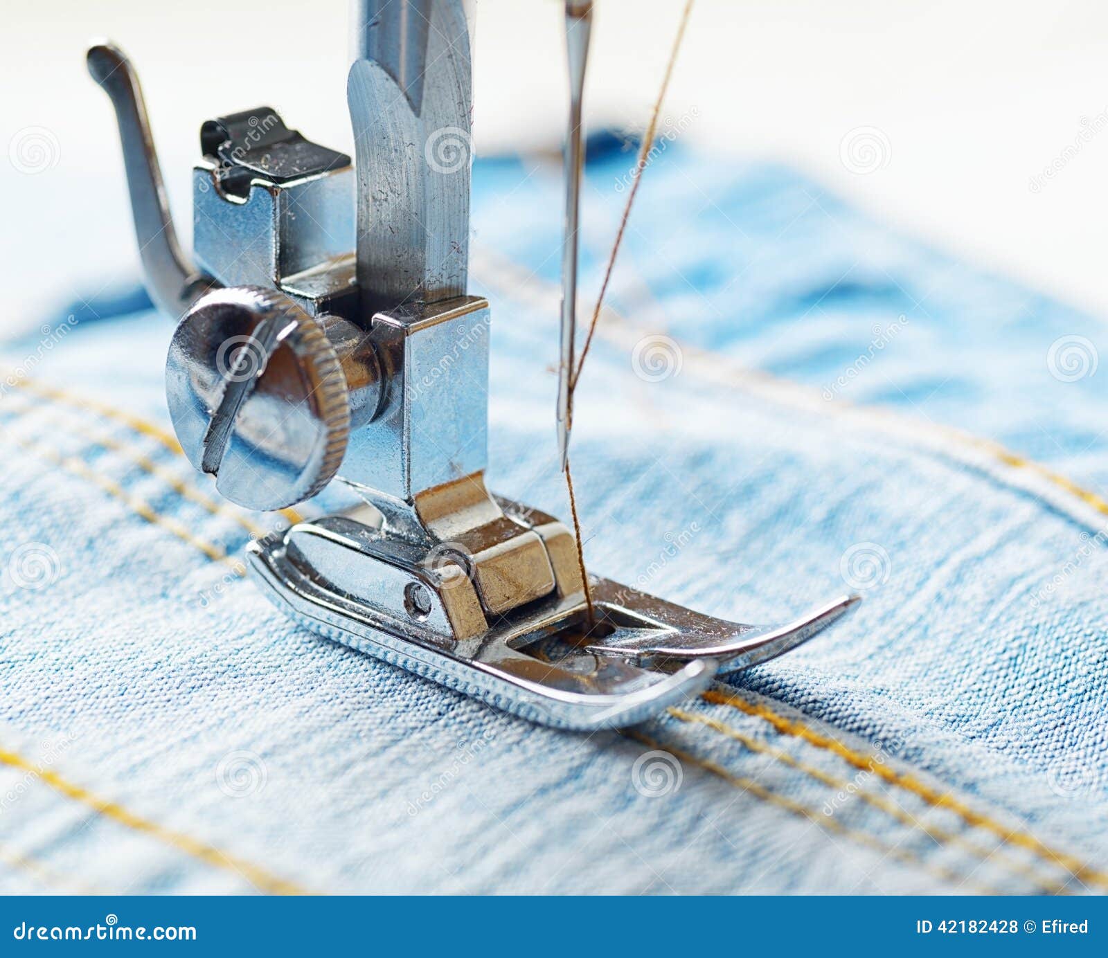 Sewing Machine and Blue Jeans Fabric Stock Photo Image of