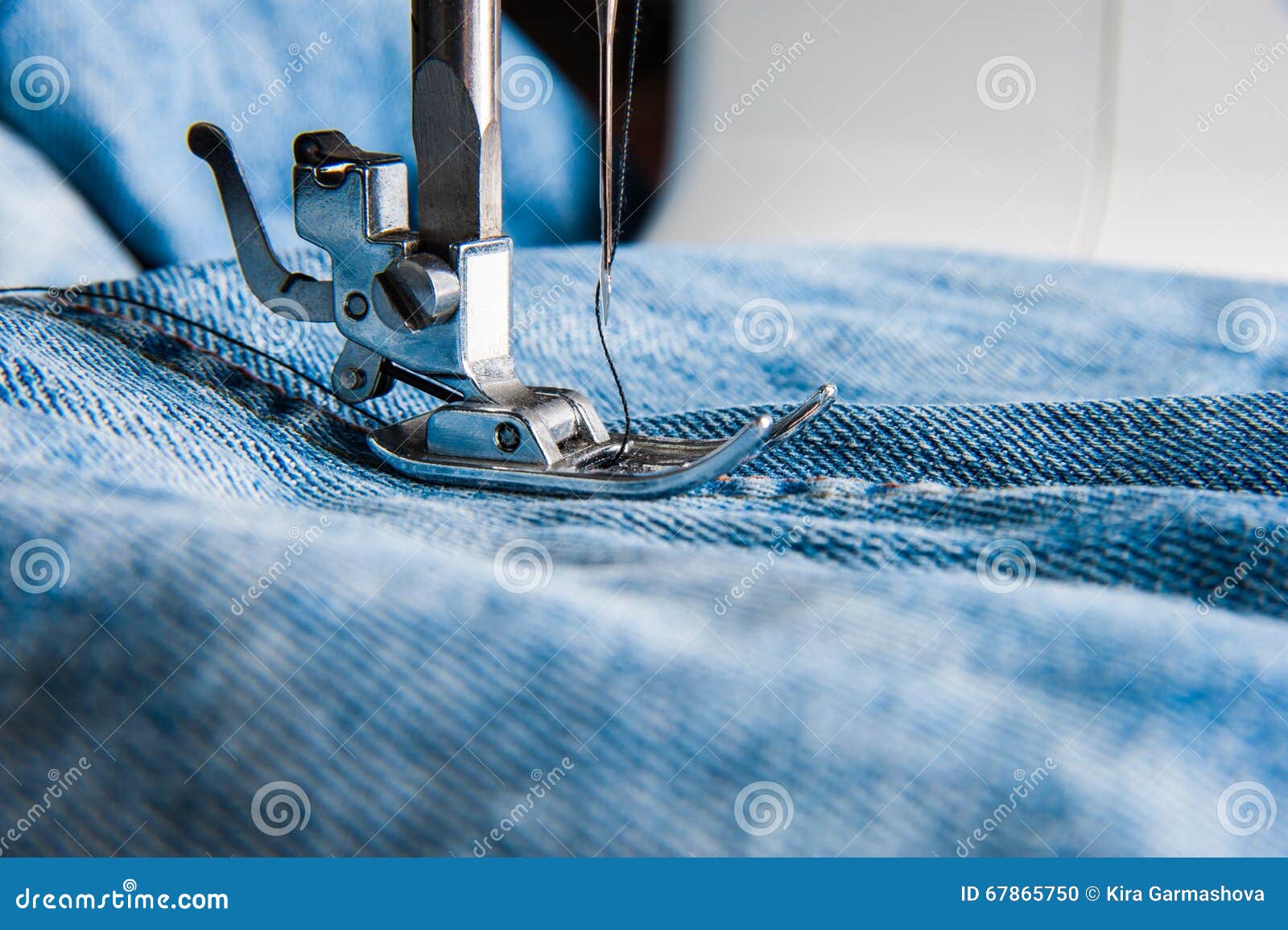 Sewing Machine and Blue Jeans Fabric. Stock Photo Image of dress