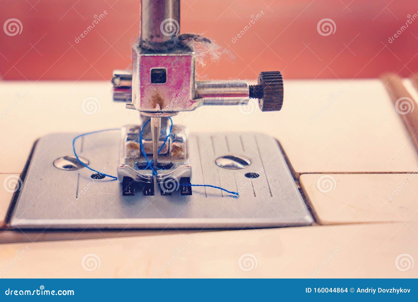 Sewing Machine, Closeup Needle and Presser Foot with Holder Stock Photo