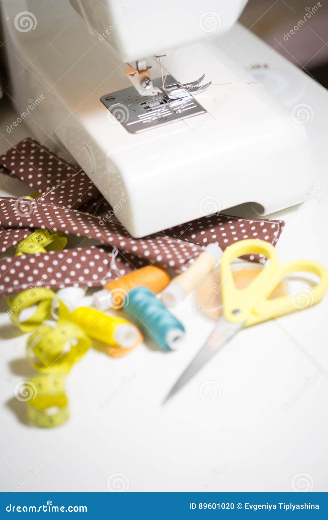 Sewing machine with cloth stock photo. Image of dressmaker 89601020