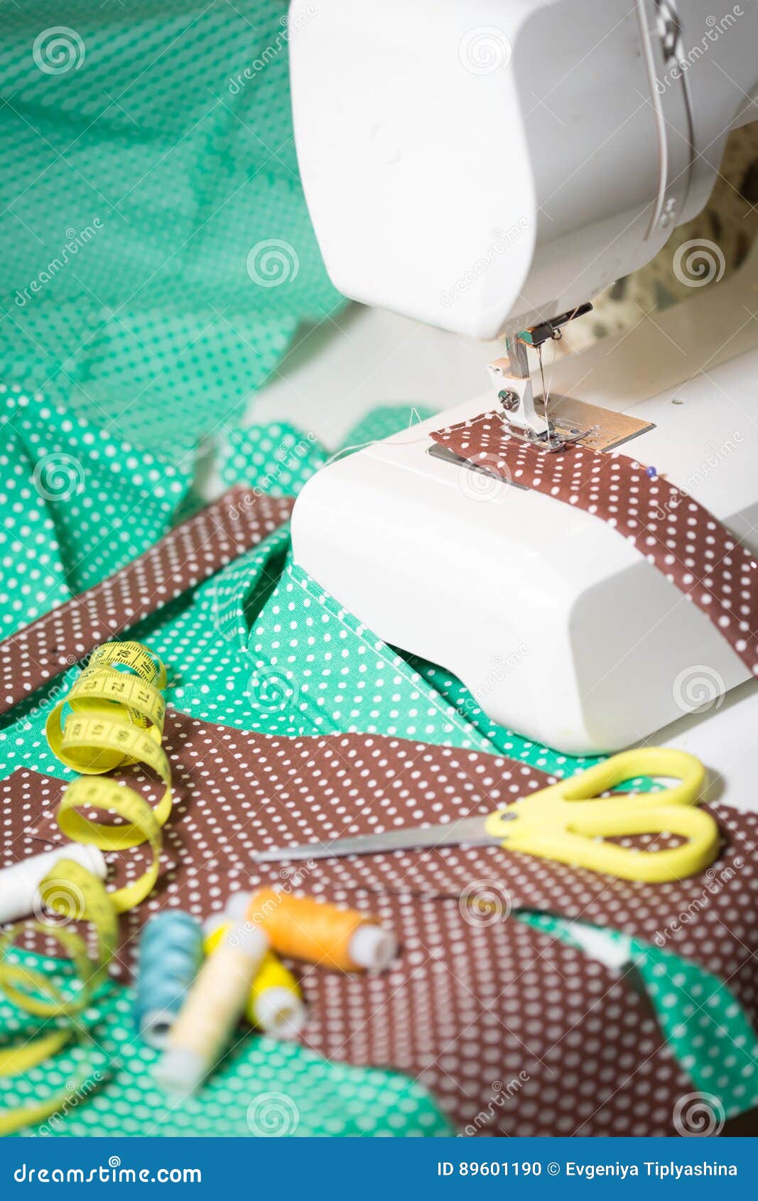 Sewing machine with cloth stock photo. Image of material 89601190