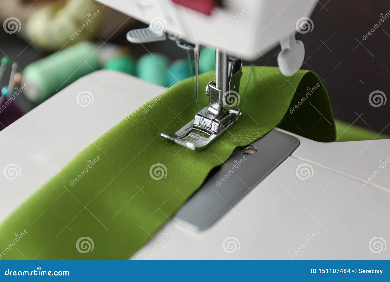 Sewing Machine with Fabric, Closeup Stock Photo Image of machine