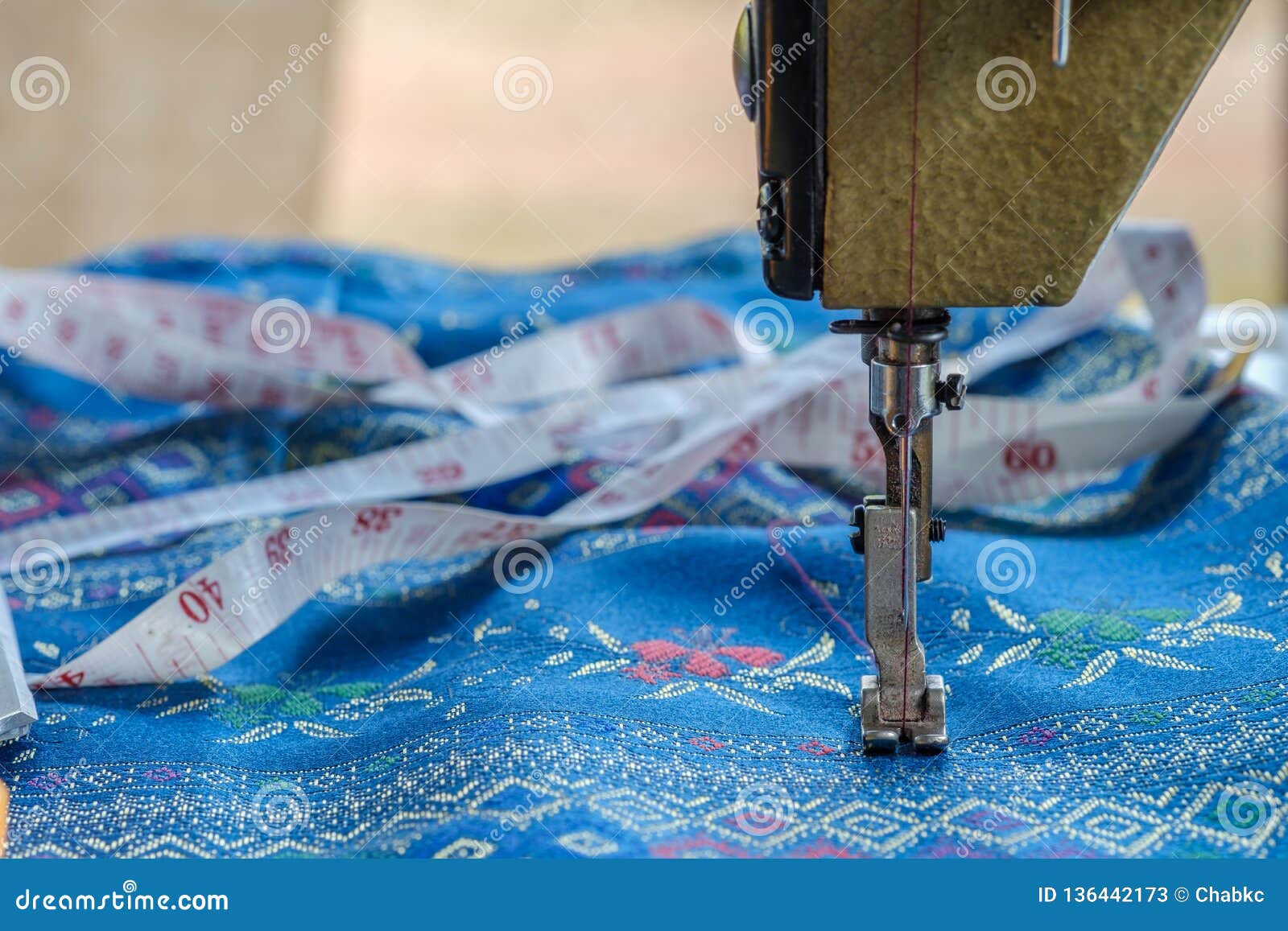 The Sewing Machine ,with Fabric Cotton Stock Image Image of equipment