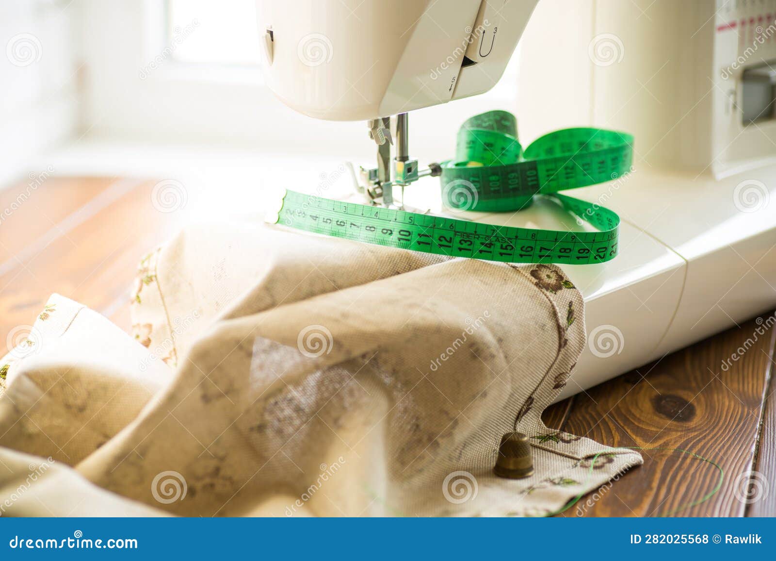 Sewing Machine with Fabric and Threads for Sewing, Closeup. the