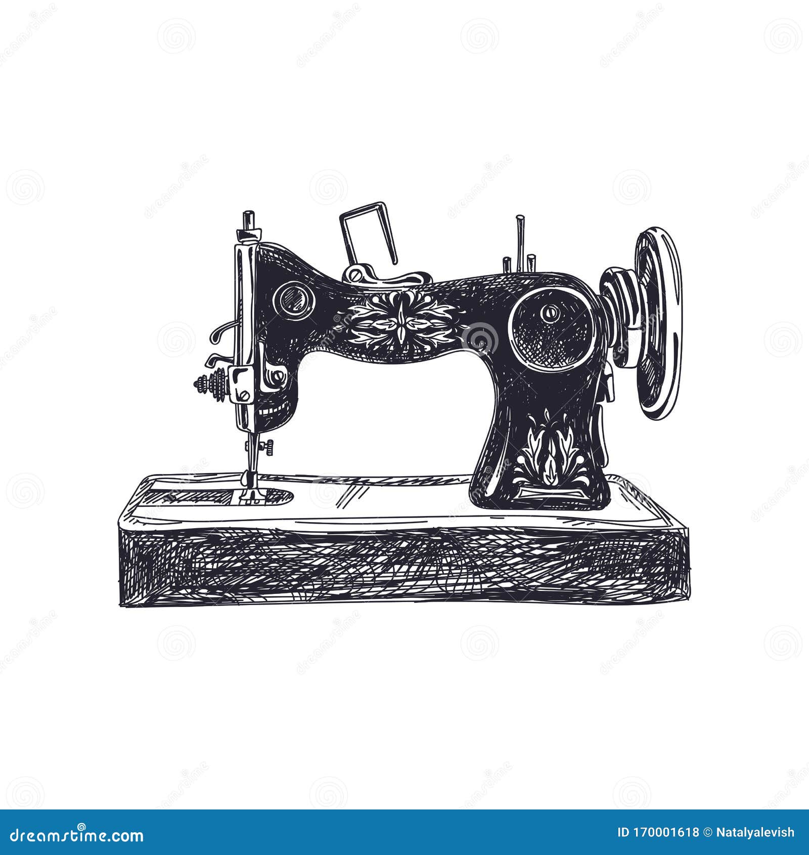 Sewing Machine Hand Drawn Black and White Vector Illustration Stock