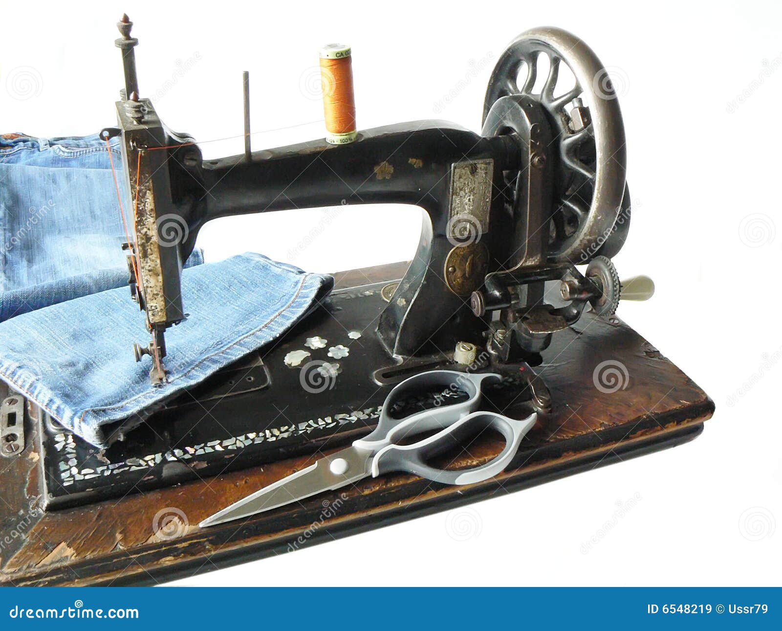 Sewing machine and jeans stock image. Image of tool, background 6548219