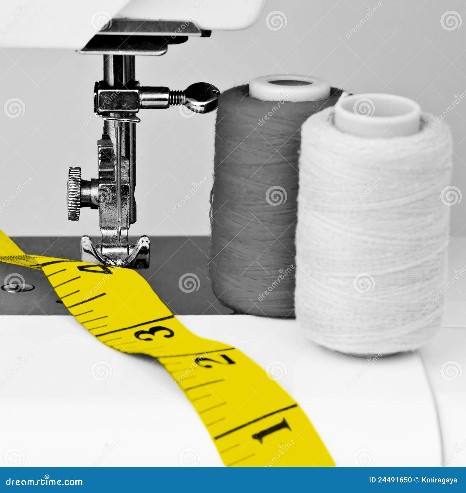 Sewing Machine, Mesuring Tape and Reels Stock Photo Image of