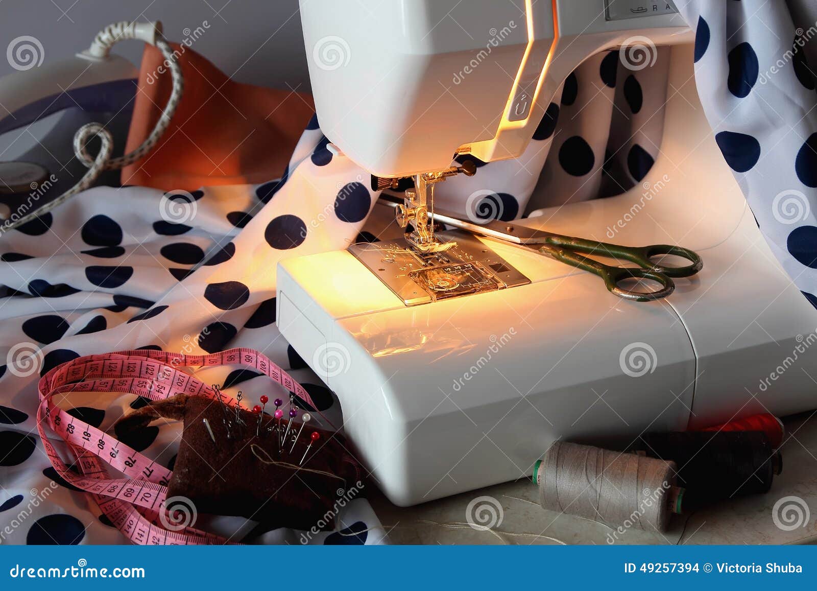 Sewing Machine and the Necessary Accessories Stock Photo Image of pincushion, centimeter 49257394