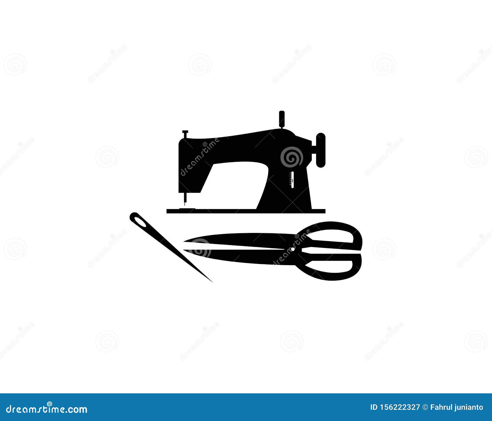 Sewing Machine , Needle and Scisor Logo Vector Illustration Stock
