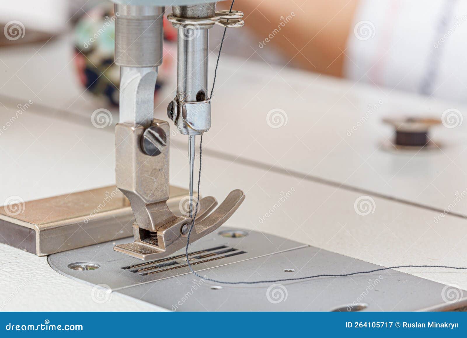 Sewing Machine Needle with Thread and Fabric Stock Image Image of