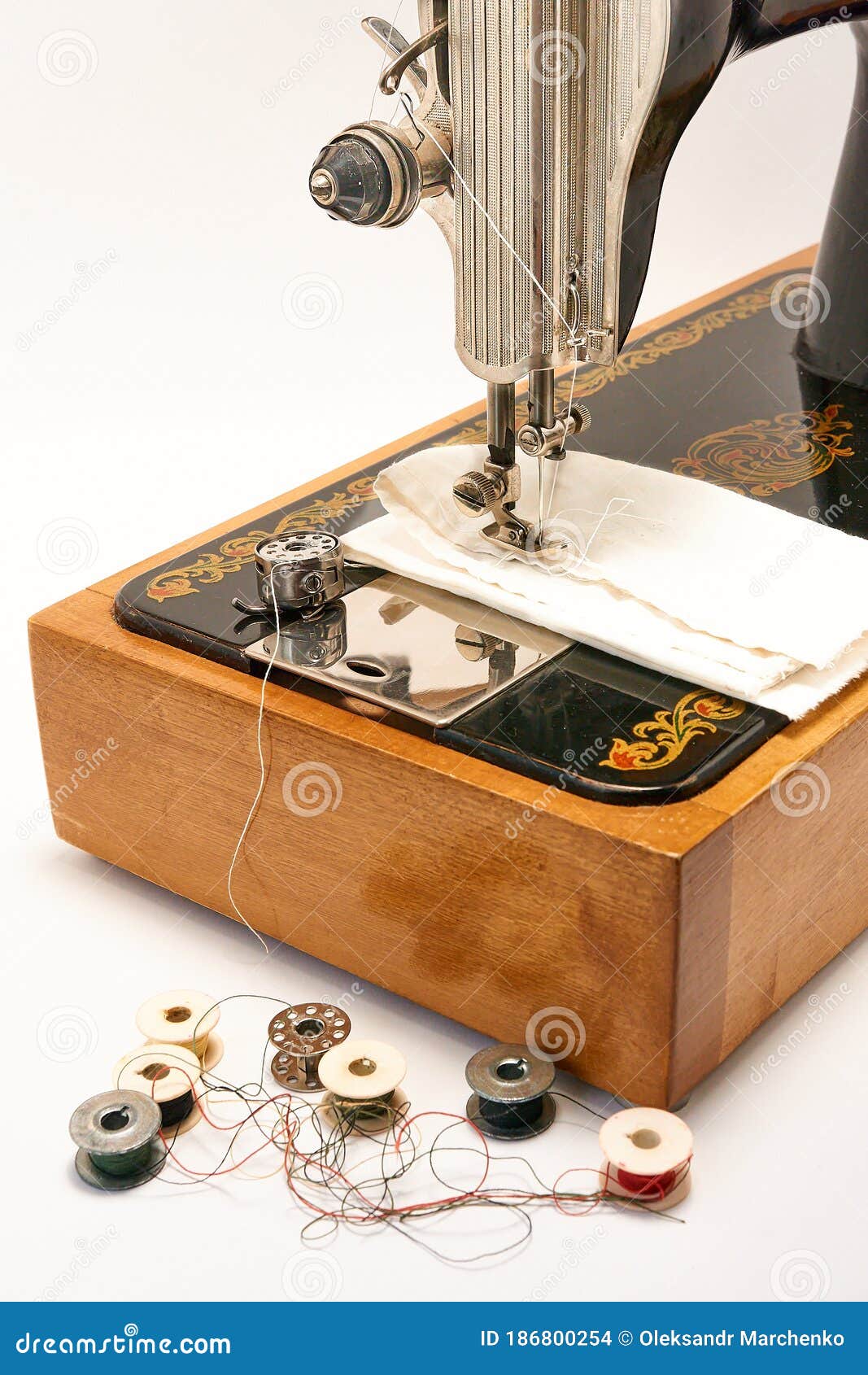Sewing Machine and Parts on a White Background. Stock Photo Image of