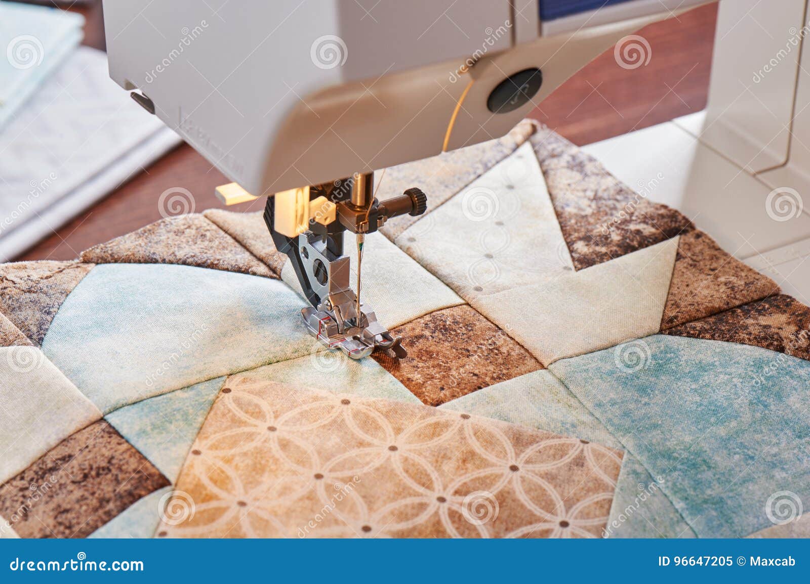 Sewing Machine with Patchwork Block of Quilt Stock Image Image of