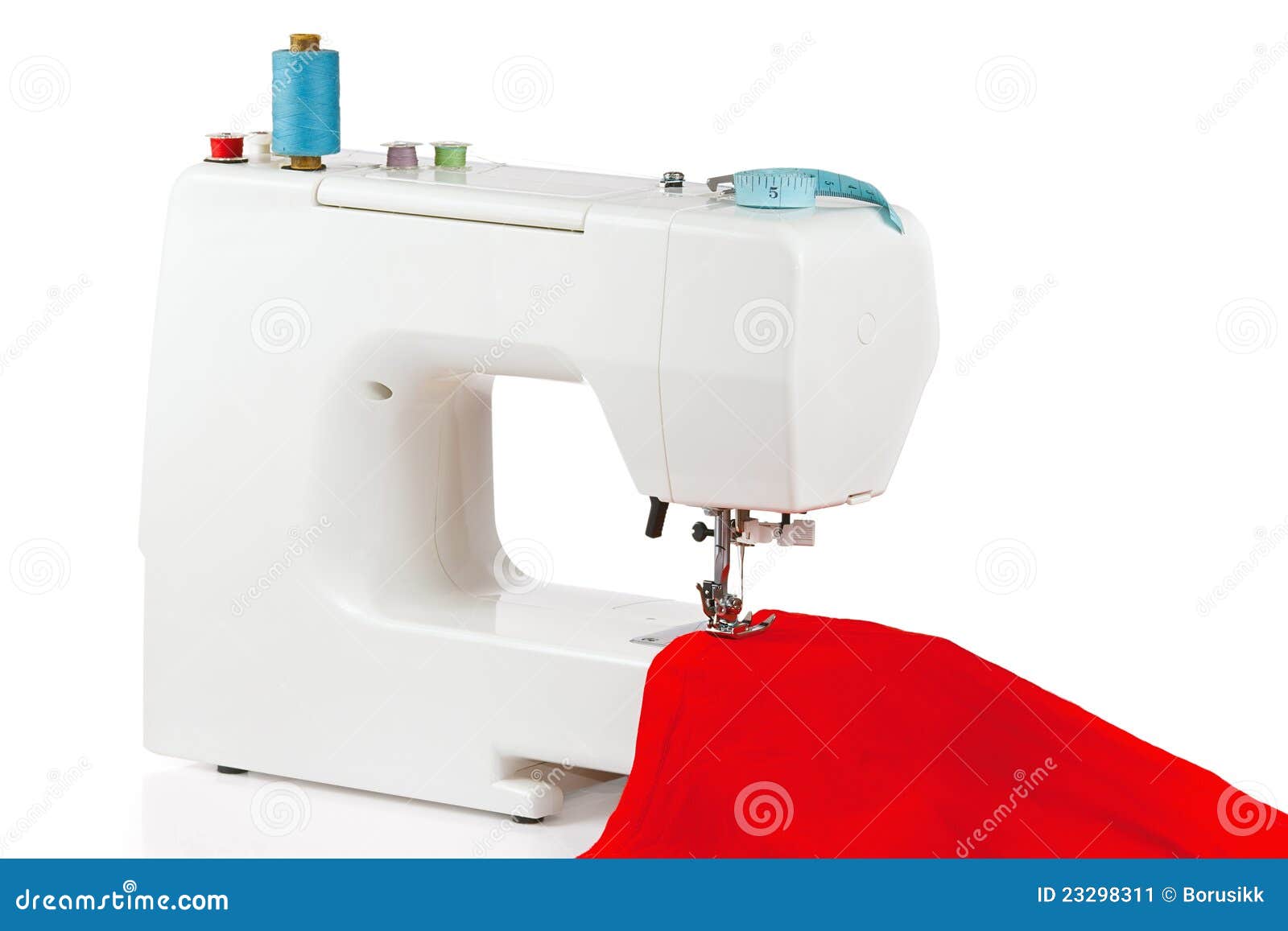 Sewing Machine with a Red Fabric Stock Image Image of clothing