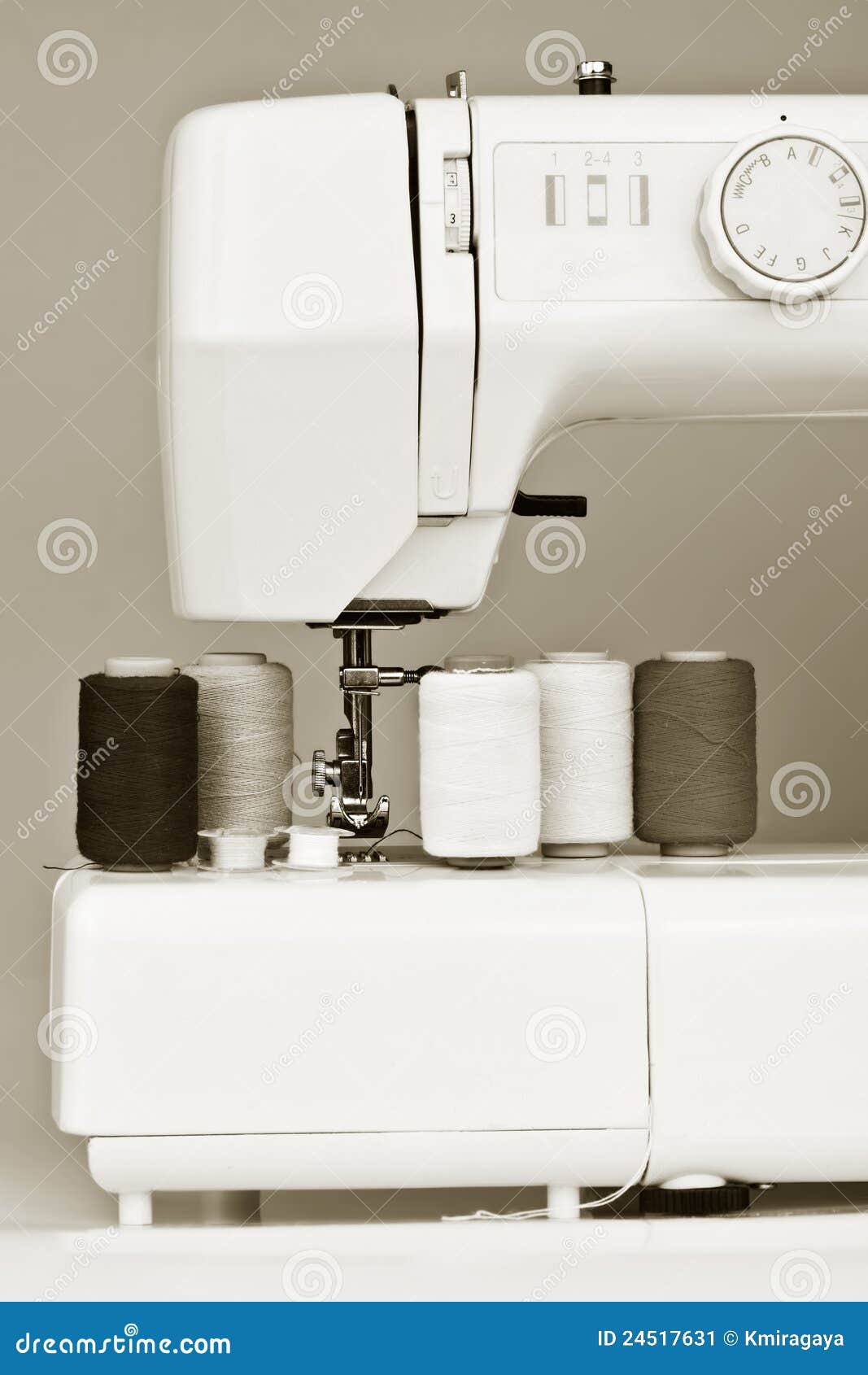 Sewing Machine and Reels with Thread Stock Image Image of design