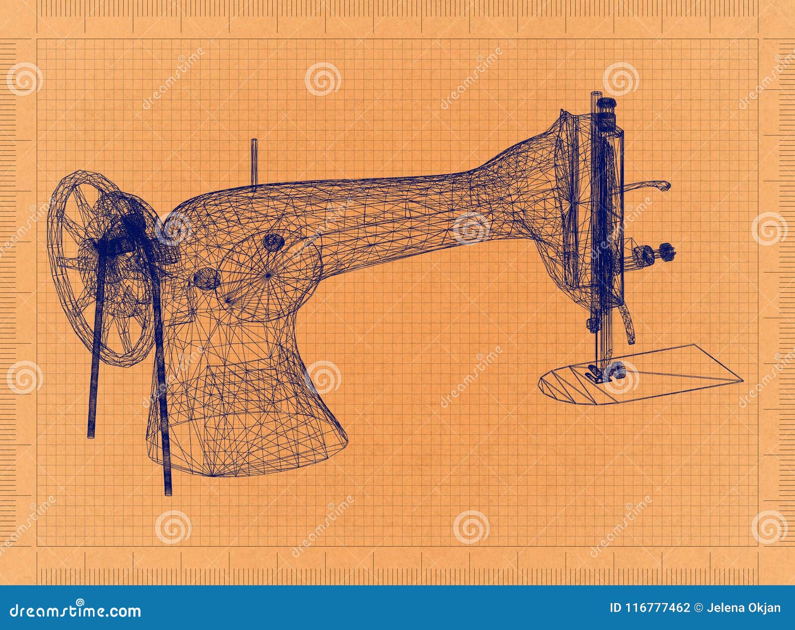 Sewing Machine Retro Blueprint Stock Illustration Illustration of
