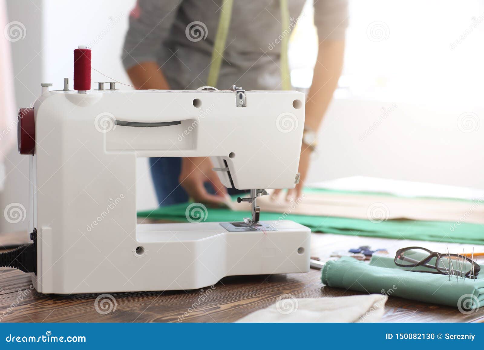 Sewing Machine on Table in Tailor S Stock Photo Image of