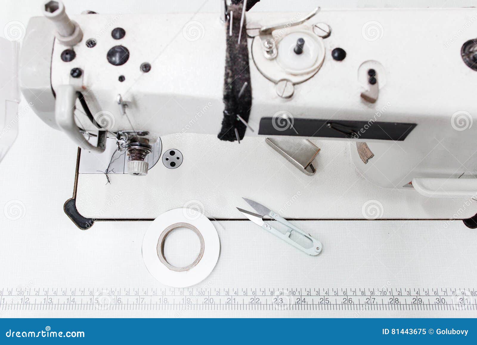 Sewing Machine with Tools Top View, Free Space Stock Image - Image of