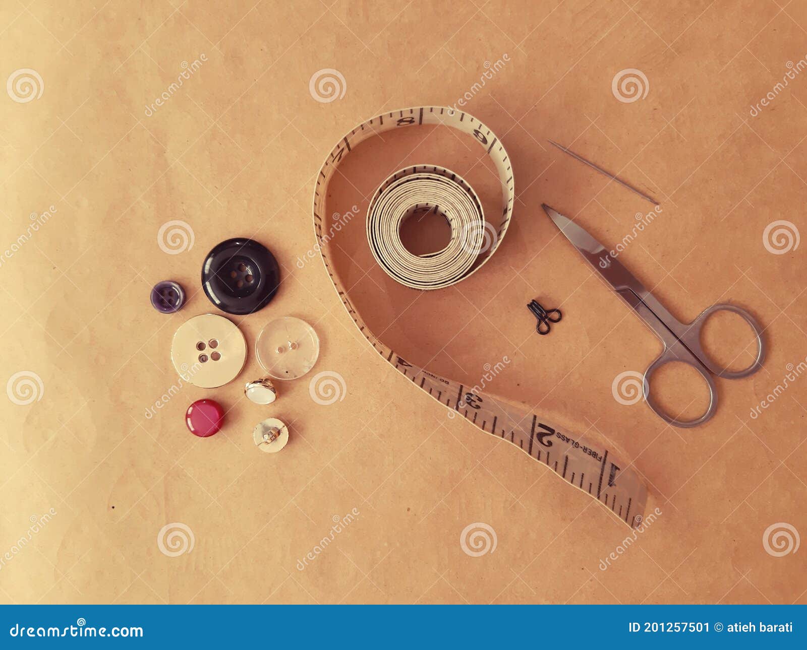 Sewing and measuring tools stock image. Image of button - 201257501