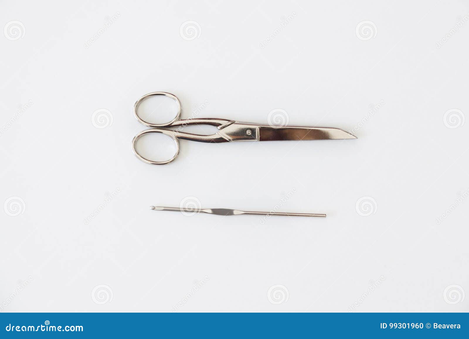 Sewing Metal Scissors and Needle for Knitting Stock Photo - Image of ...