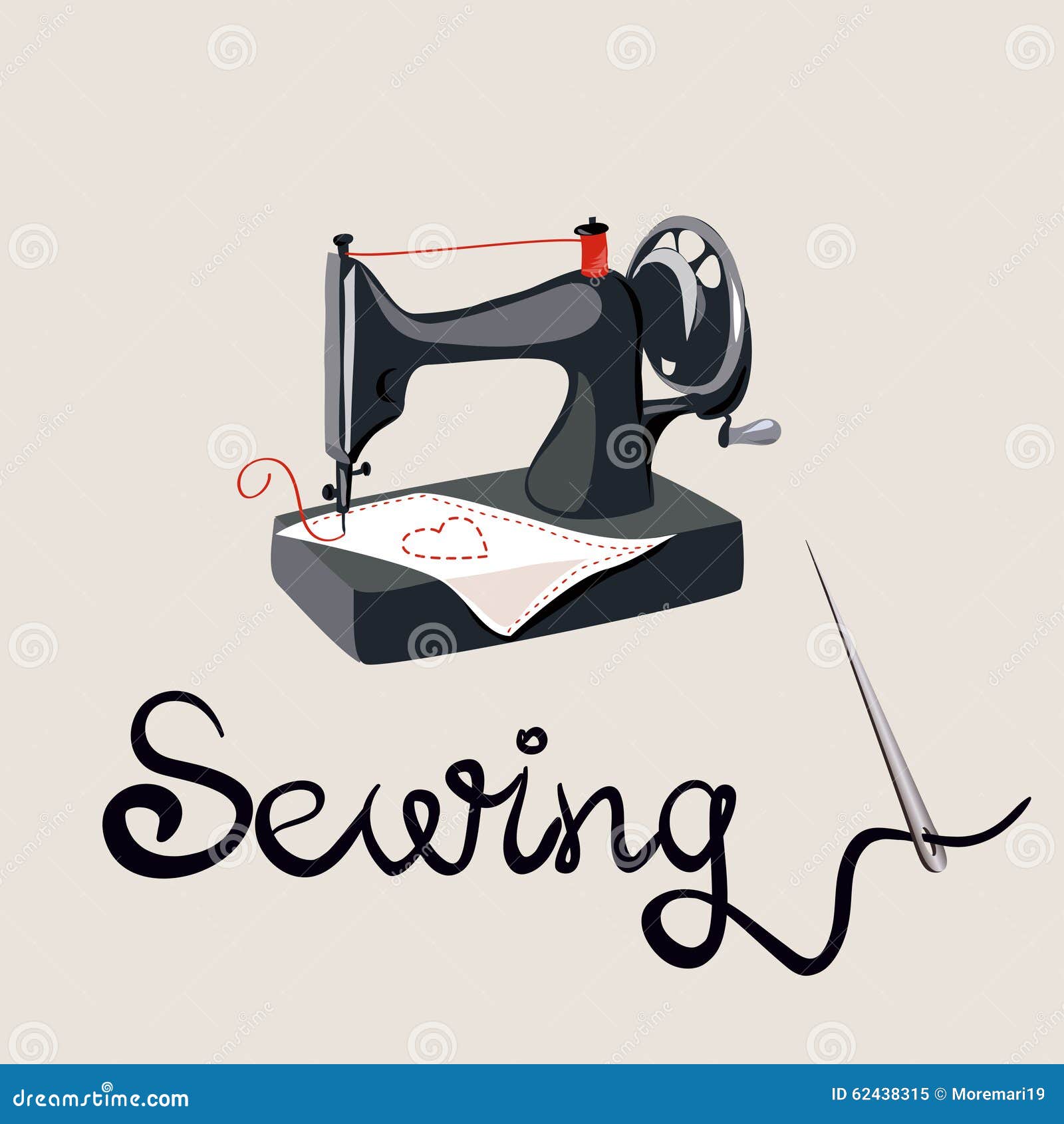 Sewing, Needle and Lettering, Sewing Machine Stock Vector