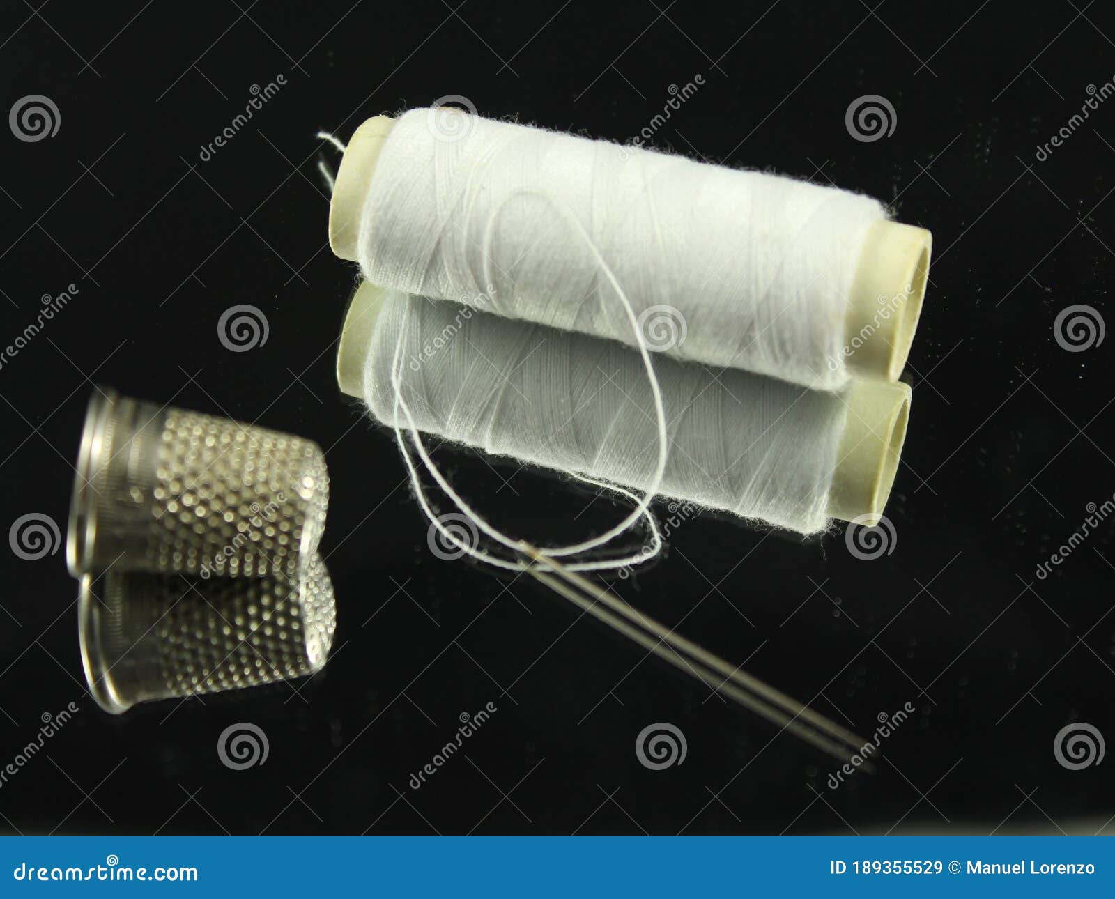 Sewing Needle Thread Scissors Thimble Tailor Buttons Stock Image