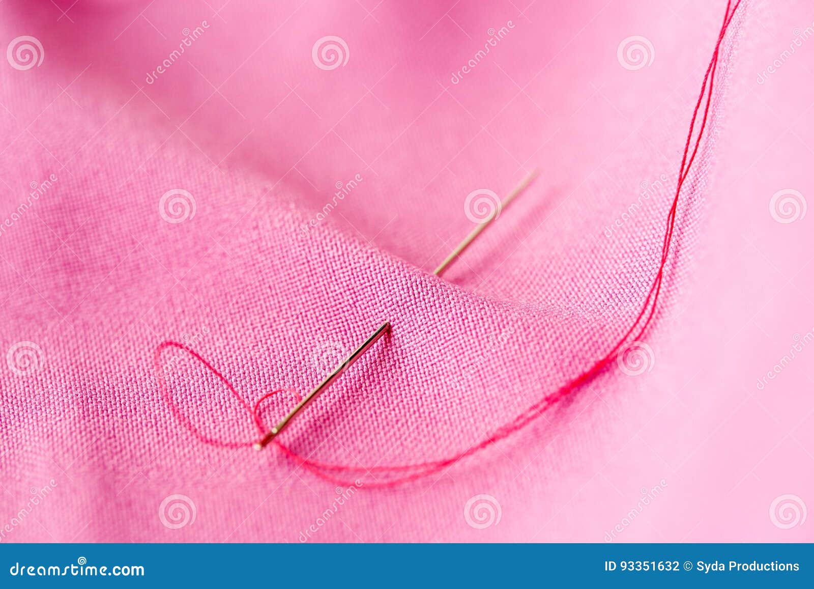 Sewing Needle with Thread Stuck into Pink Fabric Stock Photo Image of
