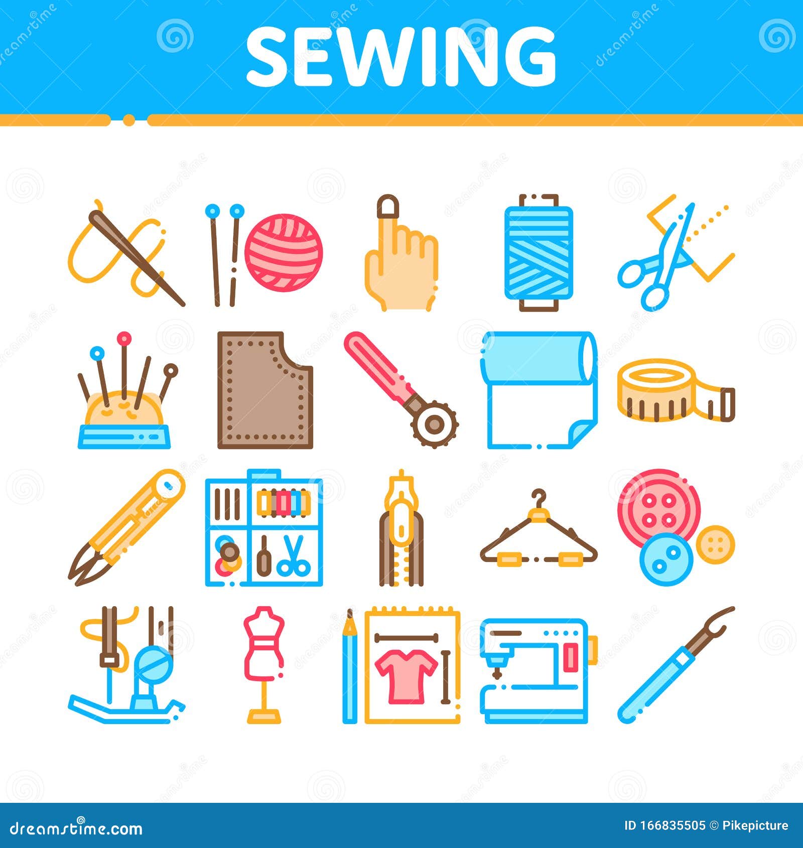 Sewing and Needlework Collection Icons Set Vector Stock Vector ...