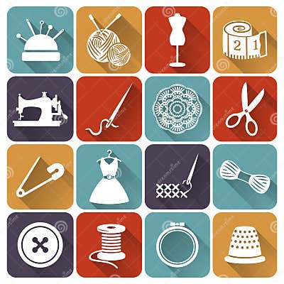 Sewing and Needlework Flat Icons. Vector Set. Stock Vector ...