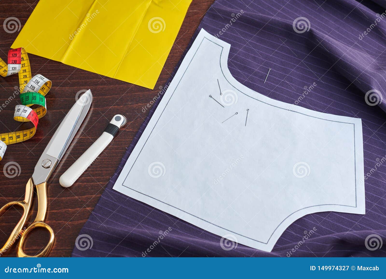 Sewing Pattern on Fabric, Tracing Wheel, Tracing Paper, Sewing Equipment  Stock Image - Image of sewing, tailoring: 149974327